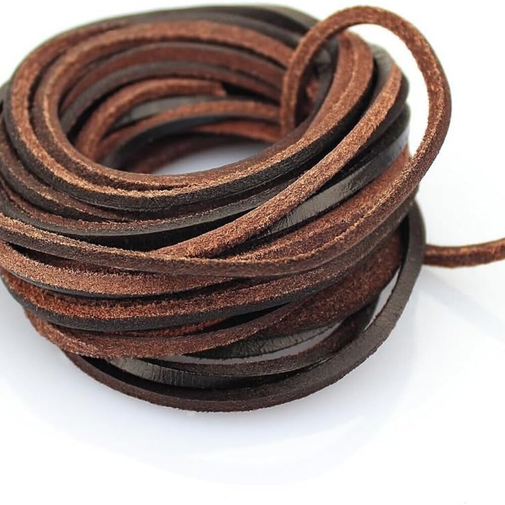 TM 3mm Flat Genuine Leather Strip Cord Braiding String Dark Brown Espresso 5 Yar